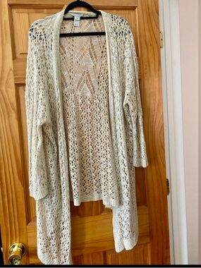 Avenue Open Knit Cardigan Cream Lightweight Duster Boho Beach Cover Up Size 18